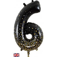 34inch (86cm) Foil Number Sparkling Fizz Black Gold 6