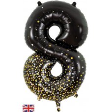 34inch (86cm) Foil Number Sparkling Fizz Black Gold 8