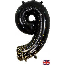 34inch (86cm) Foil Number Sparkling Fizz Black Gold 9