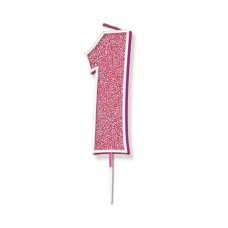 Oaktree Candle 7.5cm Glitter Number 1 Pink