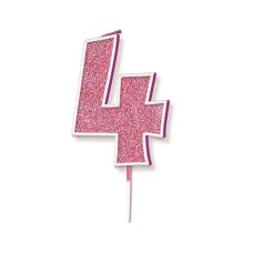 Oaktree Candle 7.5cm Glitter Number 4 Pink