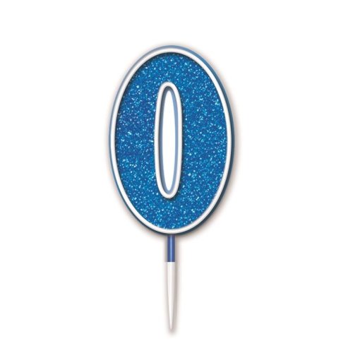 Oaktree Candle 7.5cm Glitter Number 0 Blue
