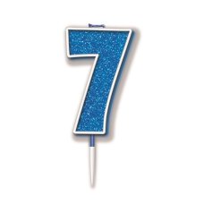 Oaktree Candle 7.5cm Glitter Number 7 Blue