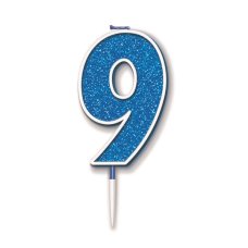 Oaktree Candle 7.5cm Glitter Number 9 Blue