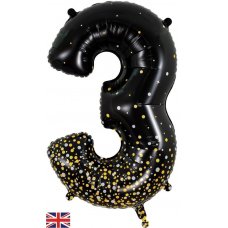 34inch (86cm) Foil Number Sparkling Fizz Black Gold 3