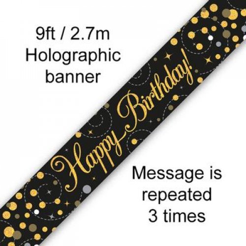 Banner - Sparkling Fizz Black & Gold Banner 2.7m Happy Bday