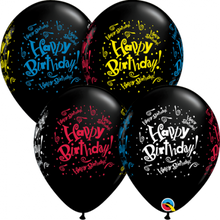 Load image into Gallery viewer, Latex balloon 28cm HB Blast Wrap Onyx Black (4 colour print 4 sides) inflated with helium
