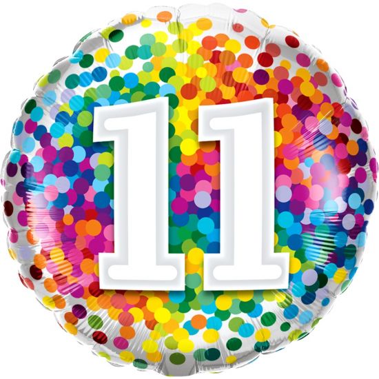 18 inch Foil Qualatex 11th birthday Rainbow Confetti