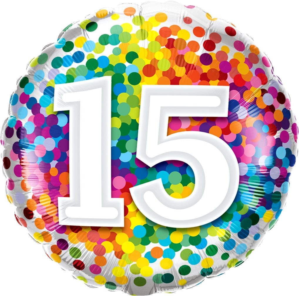 18 inch Foil Qualatex 15th birthday Rainbow Confetti