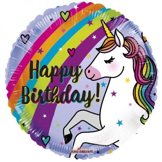 18 inch foil Kaleidoscope Happy Birthday Unicorn & Rainbow