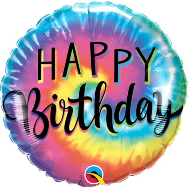 18 inch Foil Qualatex 45cm Round happy Birthday Tie Die Swirls