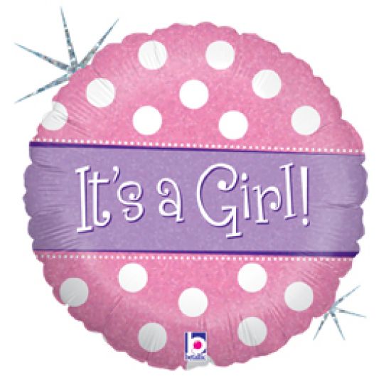 18 inch Foil Betallic Holographic Polka Dot It's a Girl