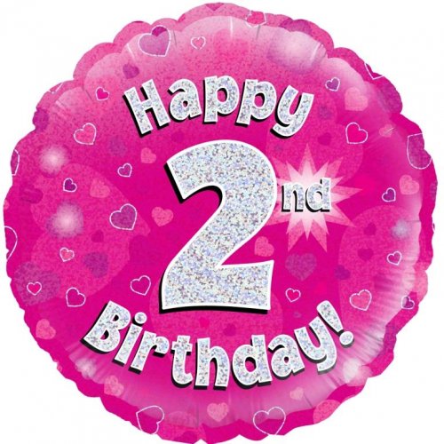 18 inch foil Pink Holographic Happy 2nd Bday