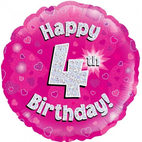 18 inch foil Pink Holographic Happy 4th Bday