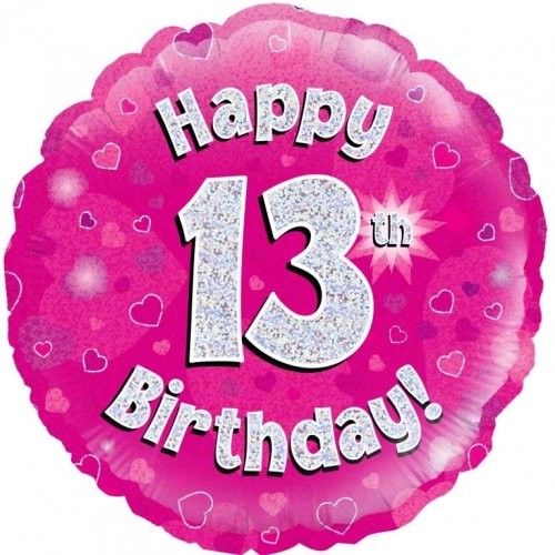 18 inch foil Pink Holographic Happy 13th Bday