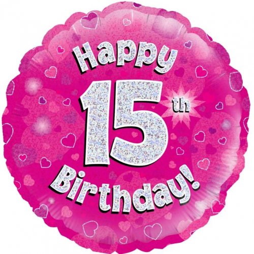 18 inch Foil Oaktree Happy 15th Birthday Pink Holographic