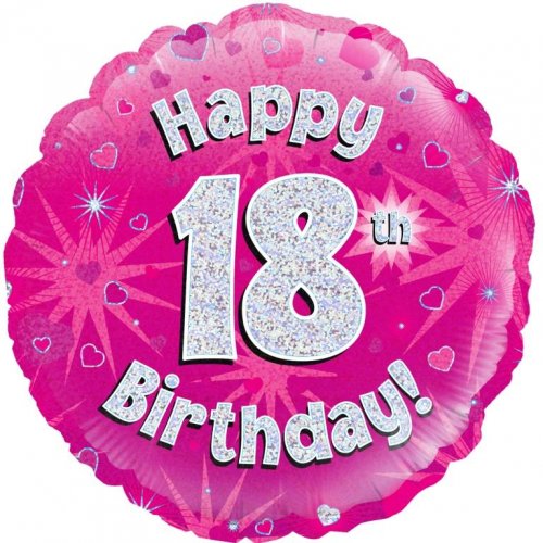 18 inch Foil Pink Holographic Happy 18th Birthday Oaktree