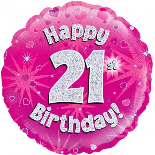 18 inch Foil pink Holographic Happy 21st Birthday Oaktree