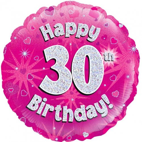 18 inch Foil Oaktree Happy 30th Birthday Pink Holographic