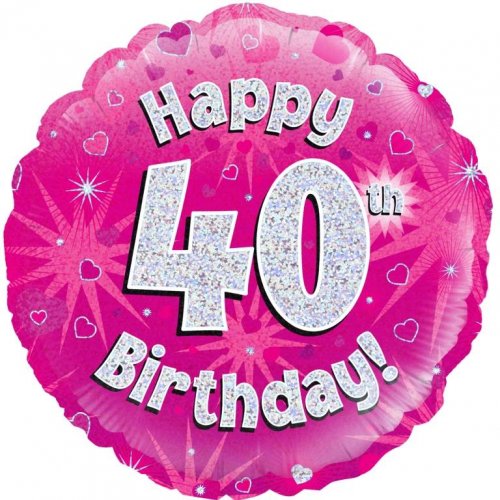 18 inch foil Pink Holographic Happy 40th Bday