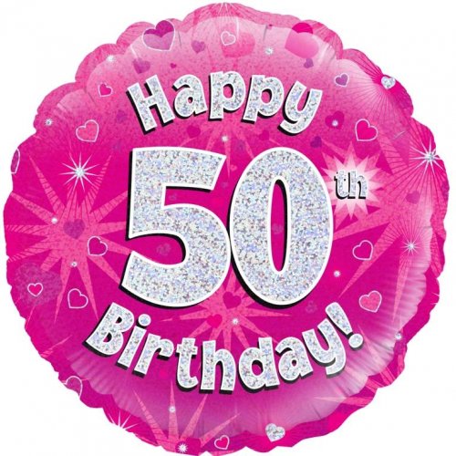 18 inch Foil Oaktree Happy 50th Birthday Pink Holographic