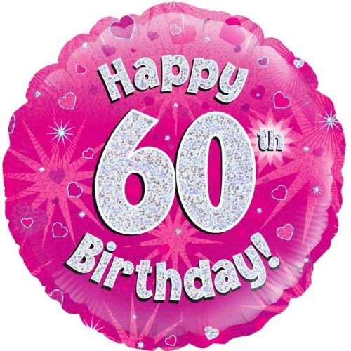 18 inch Foil Oaktree Happy 60th Birthday Pink Holographic