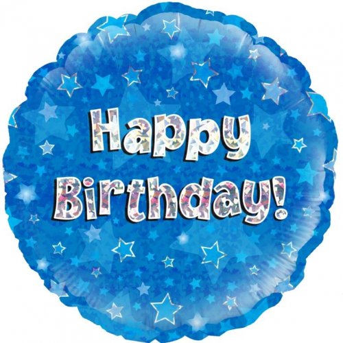 18 inch foil Oaktree Blue Holographic Happy Birthday