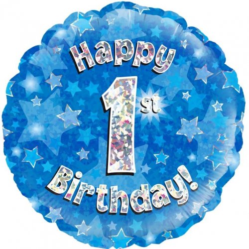 18 inch Foil Blue Holographic Happy 1st Birthday Oaktree