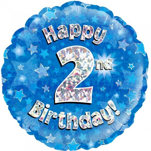 18 inch Foil Blue Holographic Happy 2nd Birthday Oaktree