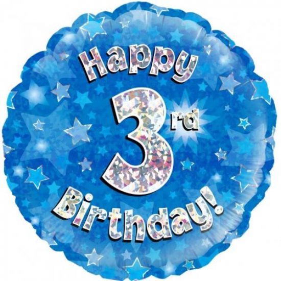 18 inch Foil Oaktree Happy 3rd Birthday Blue Holographic