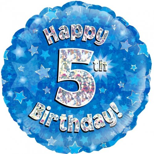 18 inch Foil Blue Holographic Happy 5th Birthday Oaktree