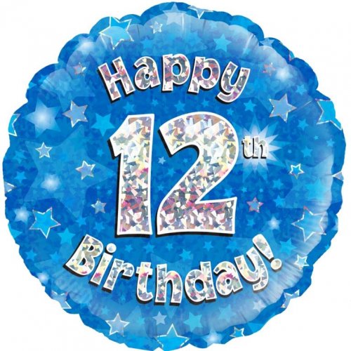 18 inch Foil Blue Holographic Happy 12th Birthday Oaktree