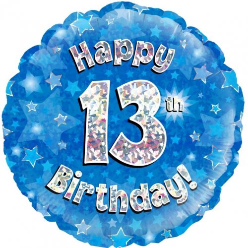 18 inch Foil Blue Holographic Happy 13th Birthday Oaktree