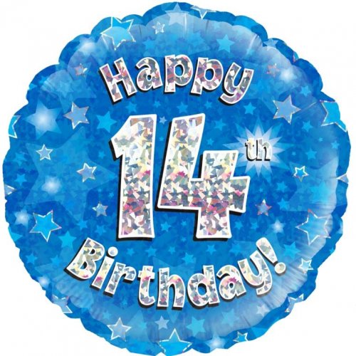 18 inch Foil Blue Holographic Happy 14th Birthday Oaktree