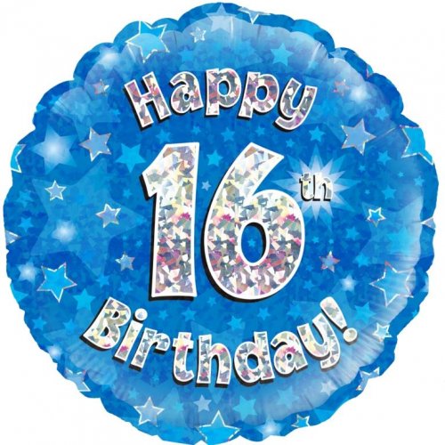 18 inch Foil Blue Holographic Happy 16th Birthday Oaktree