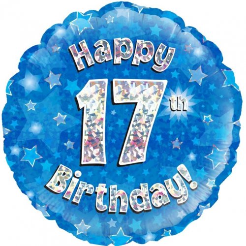 18 inch Foil Blue Holographic Happy 17th Birthday Oaktree