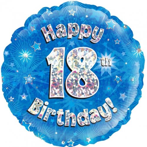 18 inch Foil Blue Holographic Happy 18th Birthday Oaktree