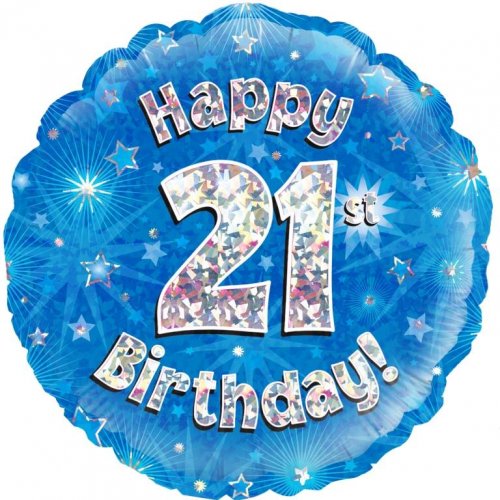 18 inch Foil Blue Holographic Happy 21st Birthday Oaktree