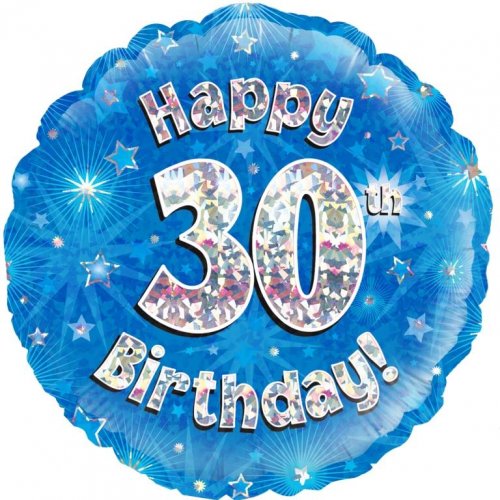 18 inch Foil Blue Holographic Happy 30th Birthday Oaktree