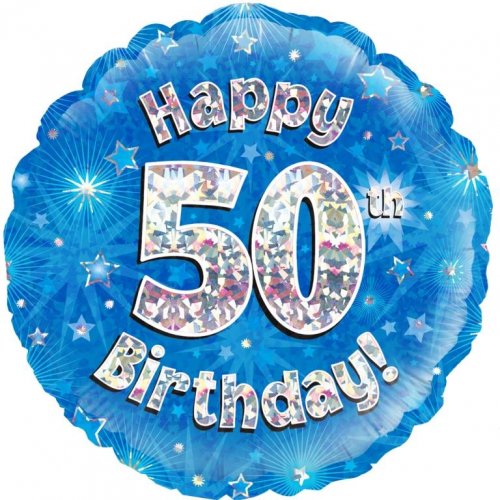 18 inch Foil Blue Holographic Happy 50th Birthday Oaktree