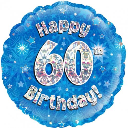 18 inch Foil Blue Holographic Happy 60th Birthday Oaktree