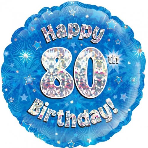 18 inch Foil Blue Holographic Happy 80th Birthday Oaktree