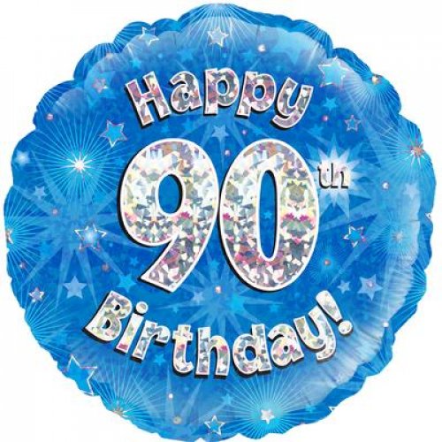 18 inch Foil Blue Holographic Happy 90th Birthday Oaktree