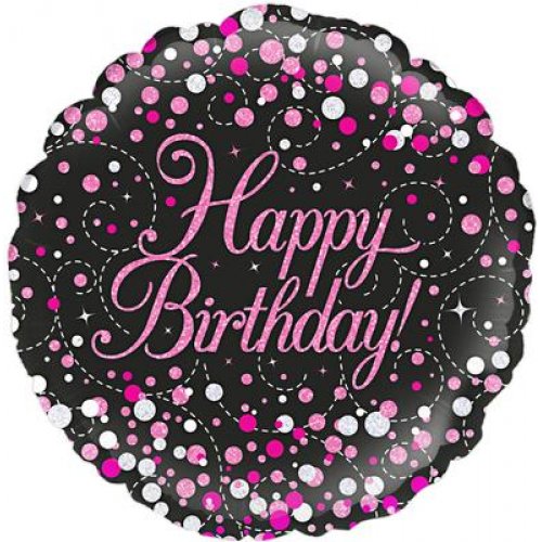 18 inch foil Sparkling Fizz Black & Pink Happy Birthday