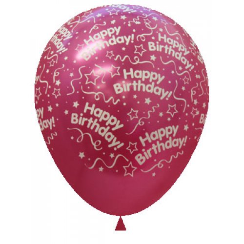 Latex balloon Happy Birthday Metallic Hot Pink 30cm inflated with helium