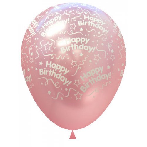 Latex balloon Happy Birthday Metallic Light Pink 30cm inflated with helium