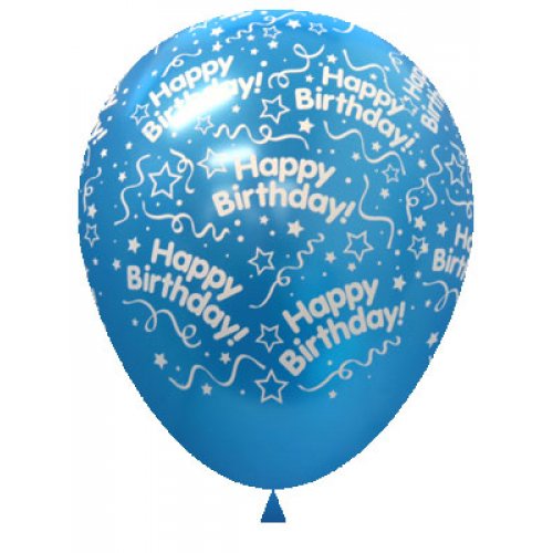 Latex balloon Happy Birthday Metallic Blue Sempertex 30cm inflated with helium