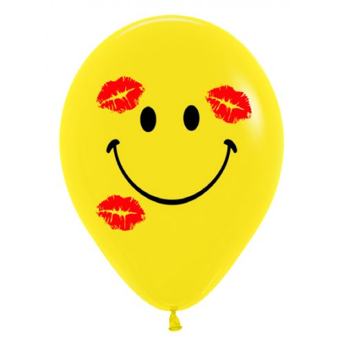 Latex balloon Smiley Kisses 2 Sides Sempertex 30cm inflated with helium