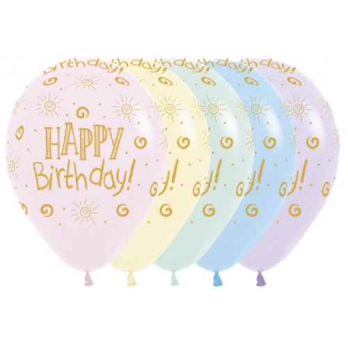 Latex balloon Happy Birthday Sunshine Pastel yellow 30cm inflated with helium