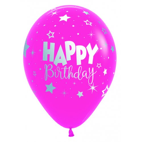 Latex balloon Happy Birthday Fantasy Fash Fuchsia 30cm inflated with helium